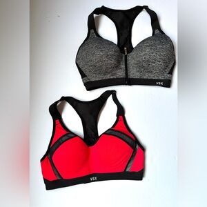Victoria’s Secret Set VSX Red and Gray Sports Bras Active Comfort Sz 32C-32B